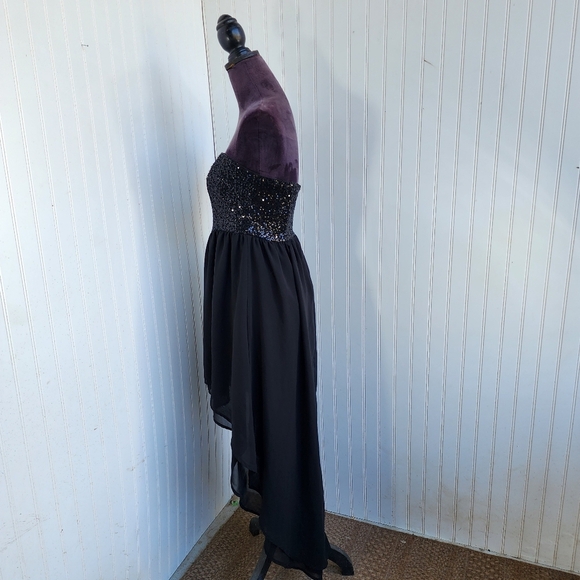 Forever 21 Dress Black Strapless Sequins  Hi Low Women Party Shiffon Size Small - Picture 3 of 15